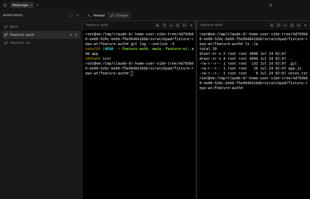 Split terminals in one worktree